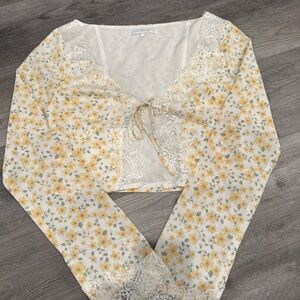 White Cream Crop Tie Front Blouse